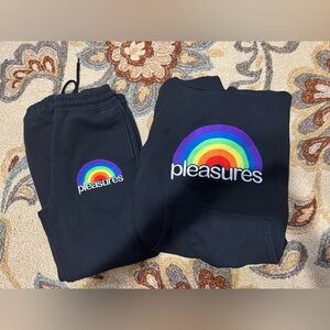 Pleasures Now Rainbow Black Sweatpants and Hoodie Set